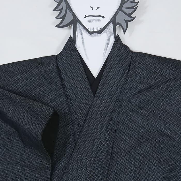 男物 アンサンブル着物 本場大島紬 緯双絣 疋田柄 着物 藍 黒