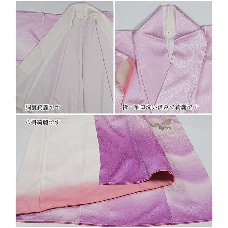 リサイクル 付下げ 訪問着袷 刺繍 友禅付下袷 ピンク 身長162cm 裄66cm