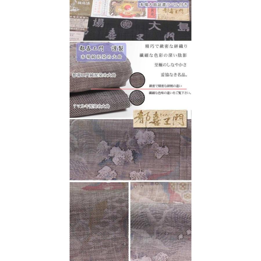 都喜ヱ門 本場大島紬 経緯絣 小紋 雲文 草木染 証紙 美品 イ6249