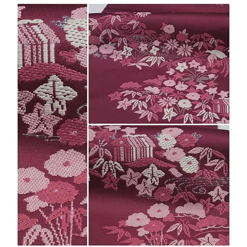 リサイクル名古屋帯 八寸名古屋帯 夏帯 織物 化繊 赤 中古着物 a2m2 M