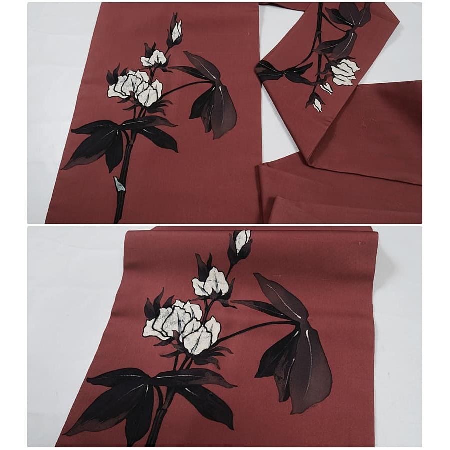 染名古屋帯 リサイクル 名古屋帯 染め名古屋帯 中古帯 塩瀬染め帯の逸品 絹 赤茶