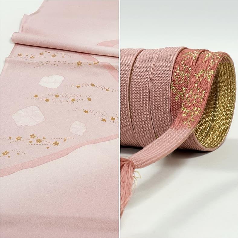 帯揚げ 帯締め セット 正絹 縮緬 平組紐 ピンク 【帯締め帯揚げセット  