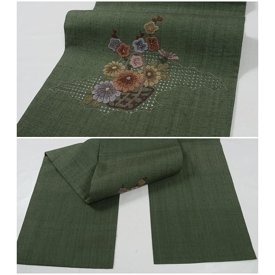 未使用品 名古屋帯 汕頭刺? リサイクル名古屋帯 開き仕立て 相良刺繍