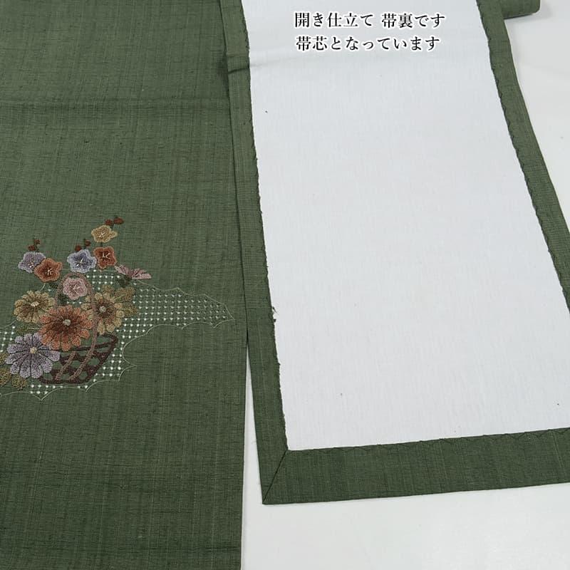 未使用品 名古屋帯 汕頭刺? リサイクル名古屋帯 開き仕立て 相良刺繍
