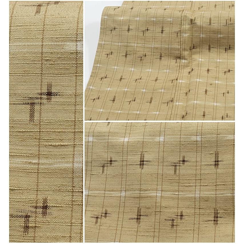 リサイクルつむぎ 紬 織物 お洒落 着物袷 十字絣 白茶 琉球 丈155cm 裄