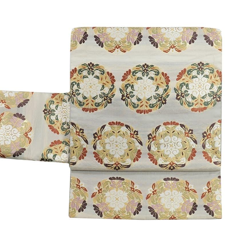 袋帯 リサイクル袋帯 唐織 西陣袋帯 二重太鼓 鏡面 正倉院文様 白