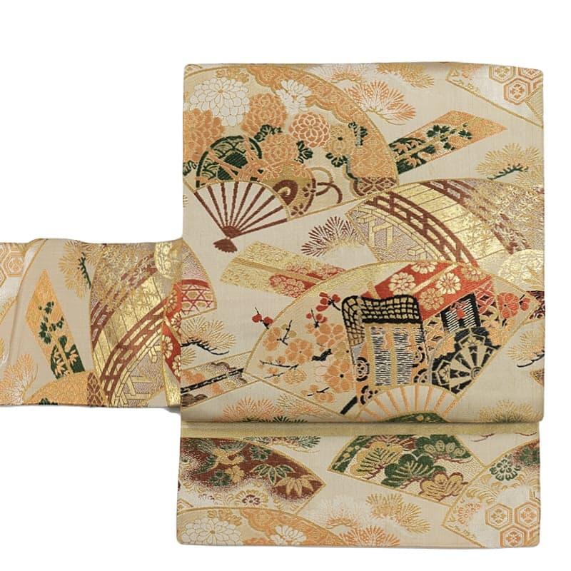 リサイクル名古屋帯 九寸 1049933名古屋帯 創作帯 丸帯 全通柄 御所車