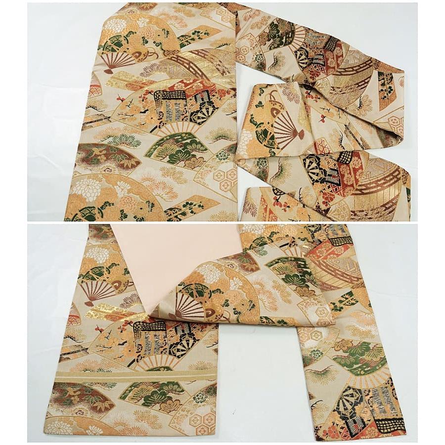 リサイクル名古屋帯 九寸 1049933名古屋帯 創作帯 丸帯 全通柄 御所車  