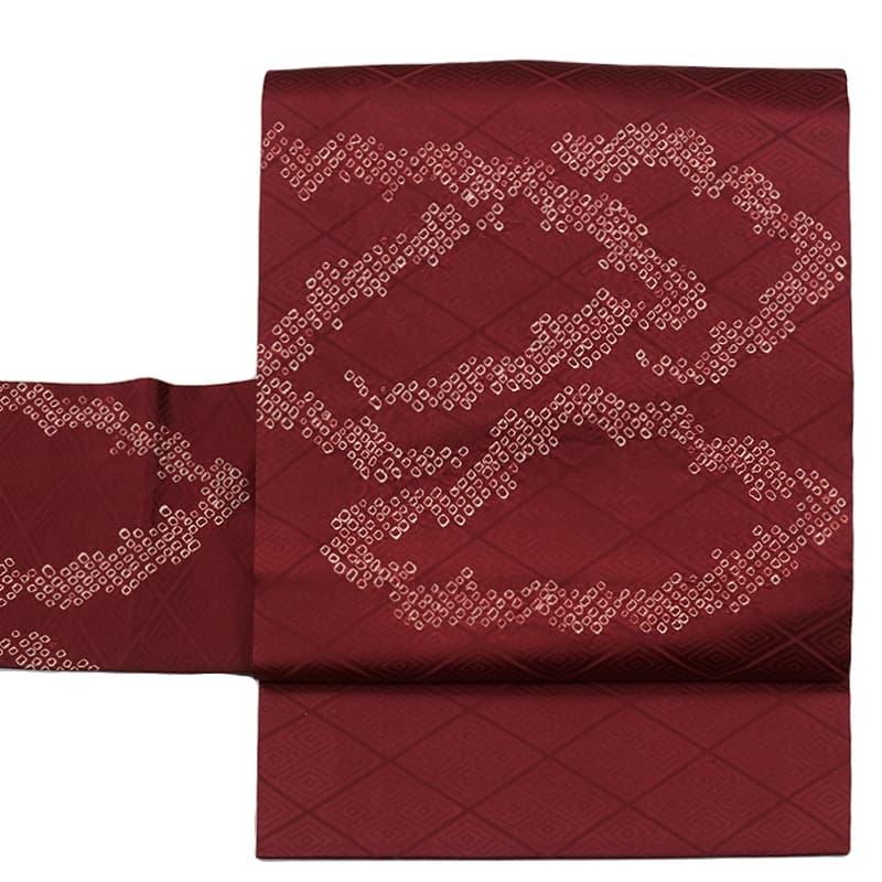 未使用品 名古屋帯 リサイクル 染め名古屋帯 絞り 正絹 赤雲取り a2m5  