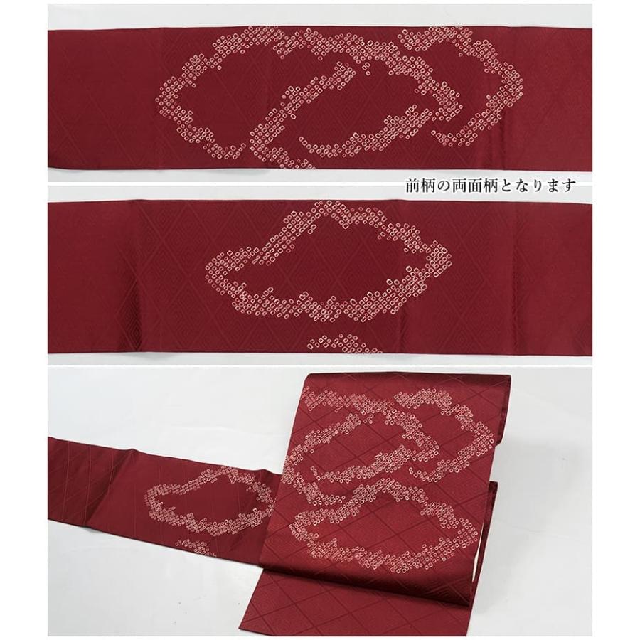 新品・未使用★紅色絞り名古屋帯 未使用品 名古屋帯 リサイクル 染め名古屋帯 絞り 正絹 赤雲取り a2m5