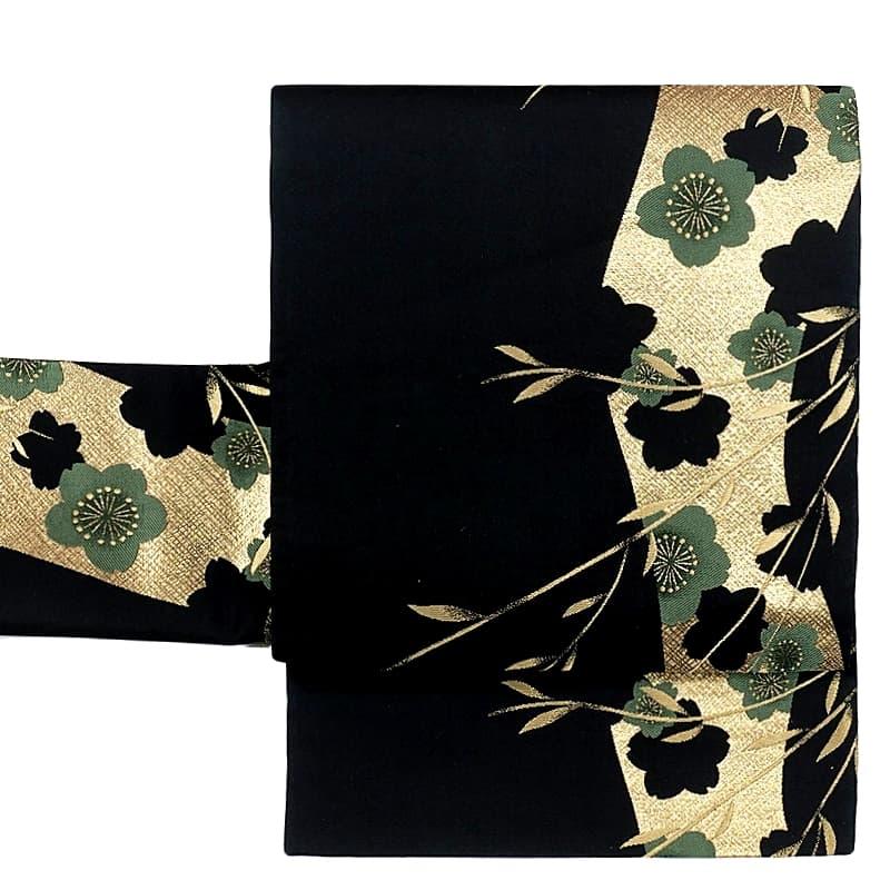 リサイクル 袋帯 逸品 フォーマル 西陣袋帯 黒地 枝垂れ桜 金 a2m6m5