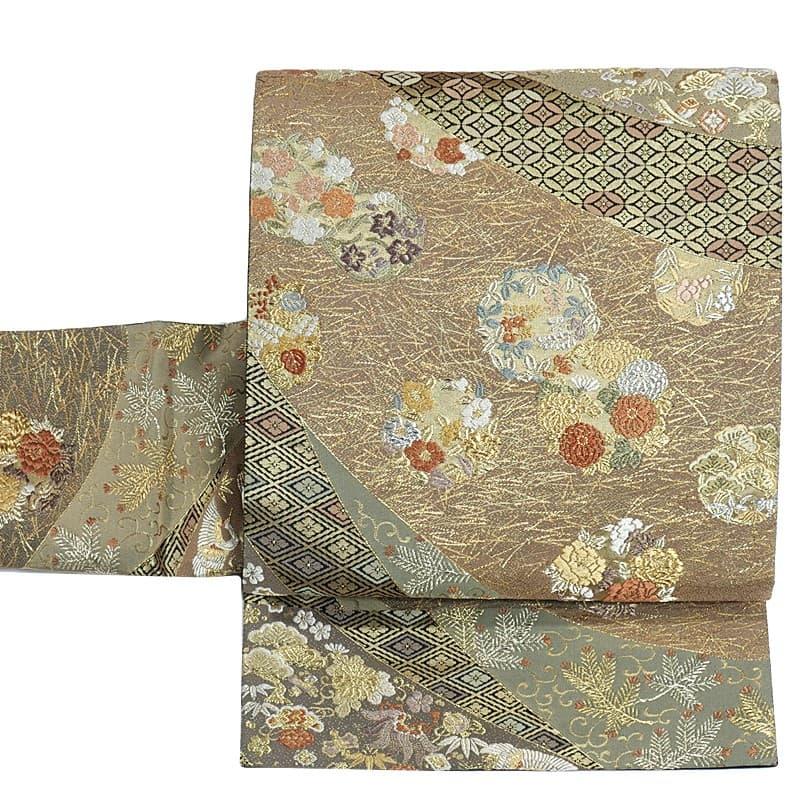 リサイクル 袋帯 西陣袋帯 唐織り 七宝 宝尽くし 舞鶴 松 逸品 a2m3m1 