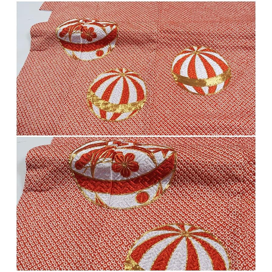 七歳 お祝着 総絞り 刺繍 お子様着物 七五三祝着 手毬 7歳 着物