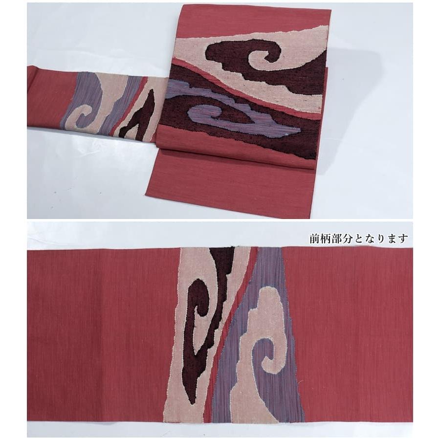 リサイクル名古屋帯 八寸名古屋帯 モダン 正絹 赤 a2m2 仕立て上がり M