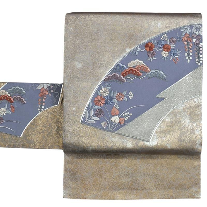 リサイクル 名古屋帯 未使用品 刺? 染 松 藤 桔梗 金箔 a2m5 仕立て
