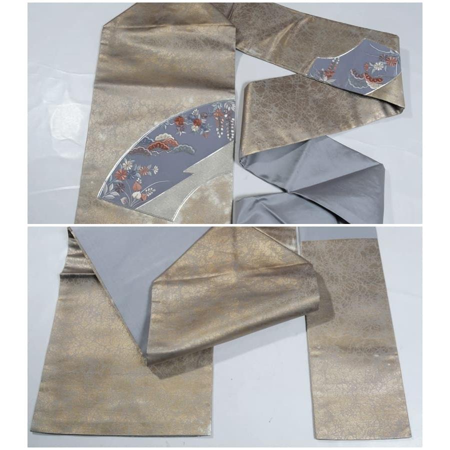 リサイクル 名古屋帯 未使用品 刺? 染 松 藤 桔梗 金箔 a2m5 仕立て