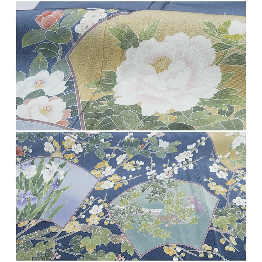 【美品】 訪問着 身丈166cm 裄丈66cm 正絹 逸品 【中古】 訪問着 身丈164cm 裄丈66cm M 袷 桜 草花 ぼかし 灰色 正絹 名品｜中古