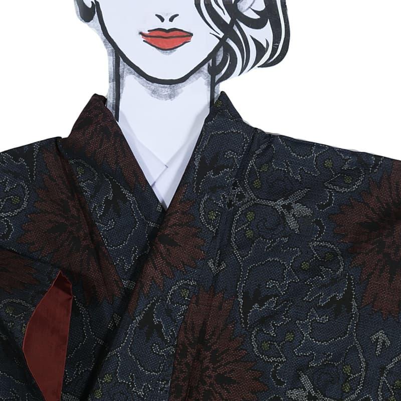 リサイクル紬 大島紬 経緯絣 本場大島 洒落着物 藍色 身長152cm 裄61cm