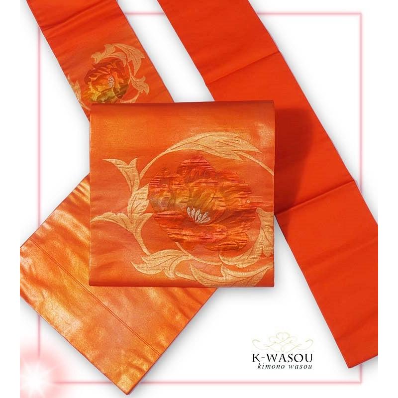 A7548 ●高級 正絹 名古屋帯 名古屋帯 豪華汕頭刺繍 開き 無地 正絹 AO-2298