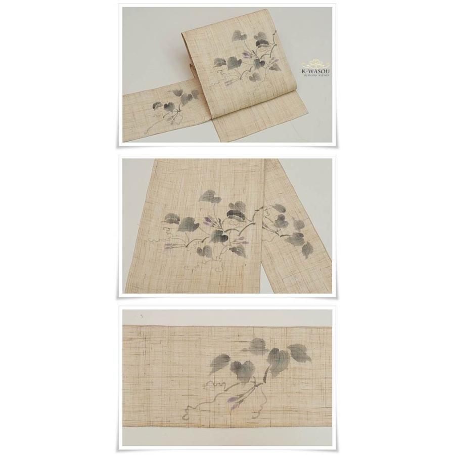 【新品】夏名古屋帯 本麻名古屋帯 日本仕立て九寸名古屋帯 素描友禅の麻名古屋帯 単衣から