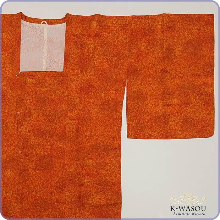 コート 中古品リサイクル道行コート 朱色 正絹 タタキ染め無地コート 
