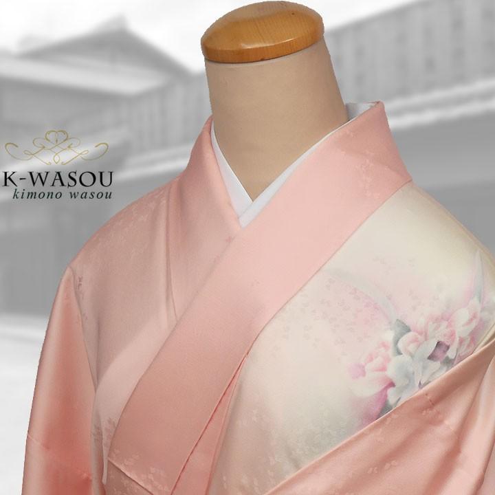 リサイクル付下袷 素描友禅 洋花ピンク地/訪問着 付下着物中古着物