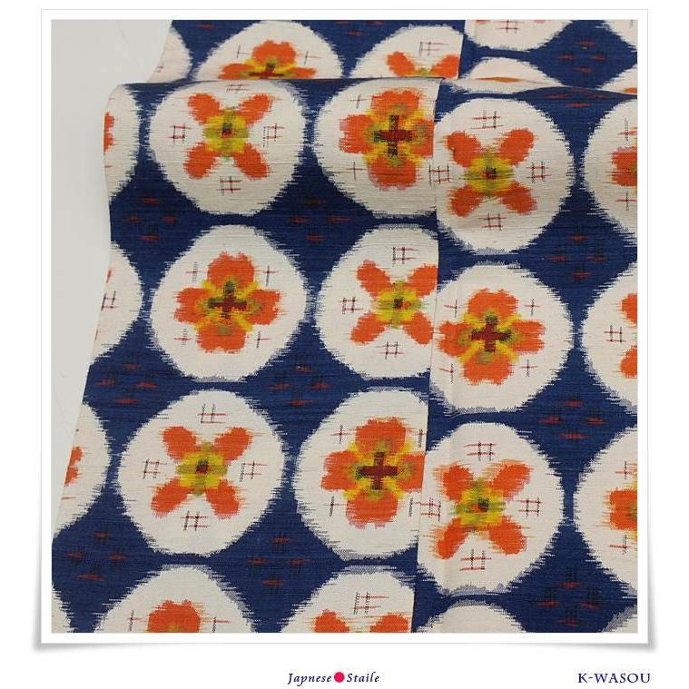 紬袷 正絹|リサイクル着物 絹 絣柄 藍色 花丸柄 a1y3m5|中古 紬袷 正絹|リサイクル着物 絹 絣柄 藍色 花丸柄 a1y3m5|中古