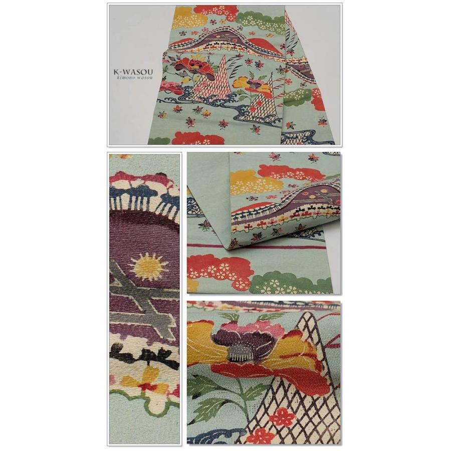 琉球紅型 名古屋帯 中古】正絹 九寸名古屋帯 紅型染めリサイクル本紅型