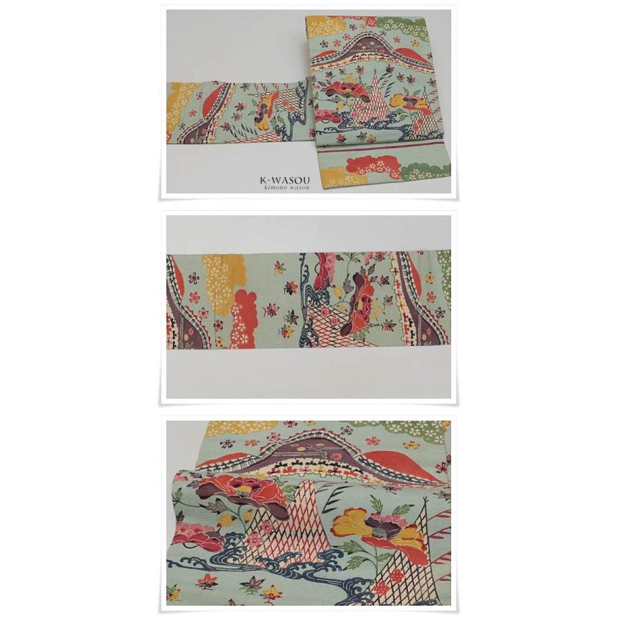 琉球紅型 名古屋帯 中古】正絹 九寸名古屋帯 紅型染めリサイクル本紅型