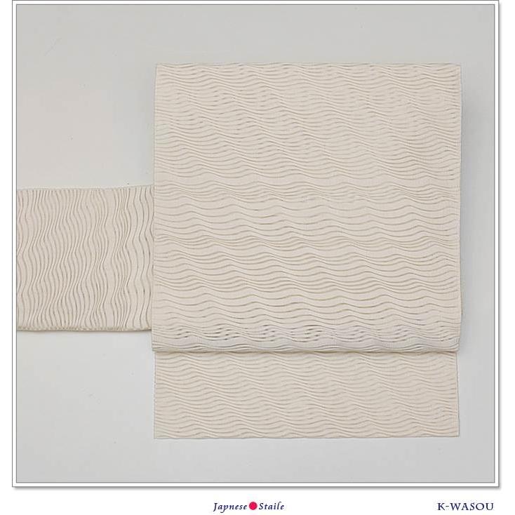 波模様 ベージュ 六通 正絹 薄物 夏用 絽 紗 カジュアルな名古屋帯 波