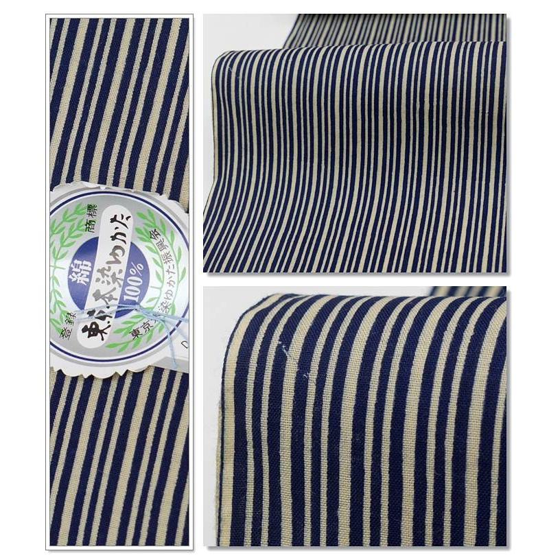 浴衣 反物 東京本染め」夏きもの 綿浴衣たんもの縞柄 a6m6「中古