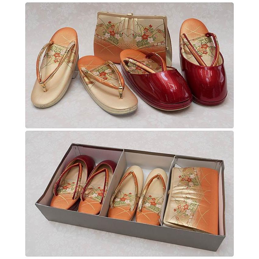草履バッグセット　佐賀錦　和装　着物　小物　草履　鞄　新品未使用 草履セット 佐賀錦」リサイクル草履バックセット織物生地 バック草履に