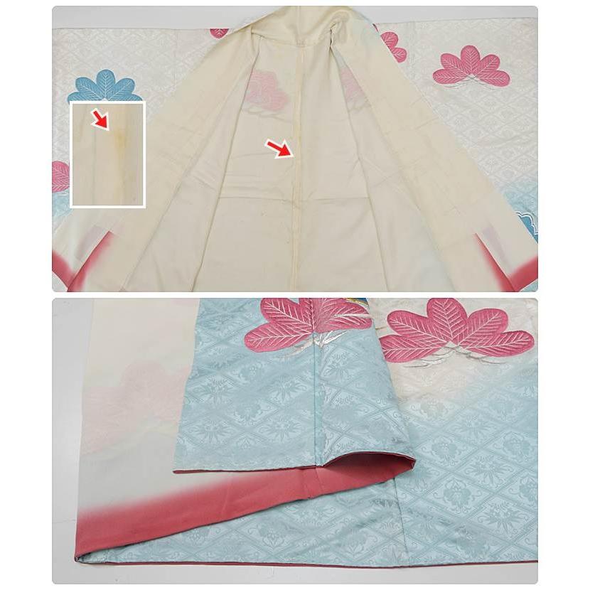 振袖 襦袢 2点 セット 花模様 地模様 リサイクル A774-12 L 【中古 送料無料】【中古】 振袖 正絹（展示品 ランクS 黒 赤 桜 紅葉 絞り調