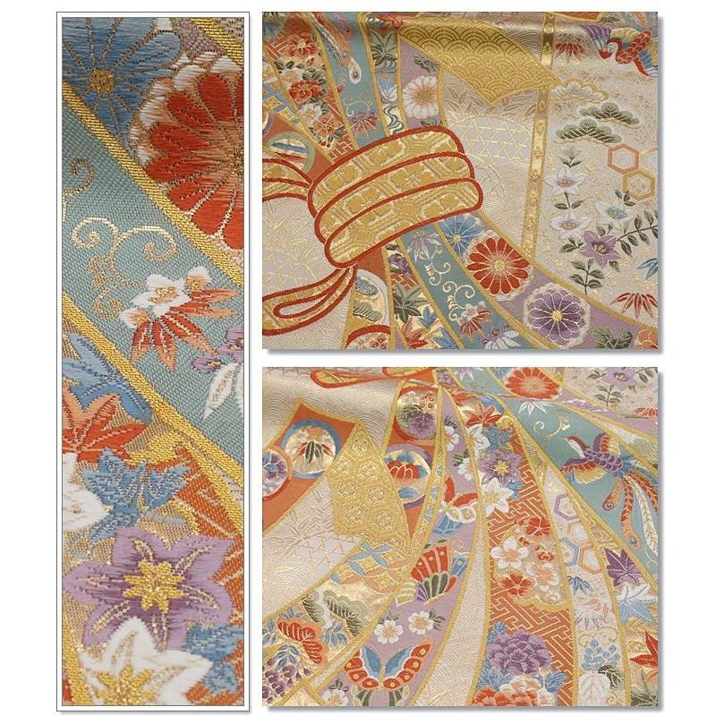 袋帯 リサイクル」フォーマル着物 金銀箔 袋帯 束ノ締め草花文様 西陣 
