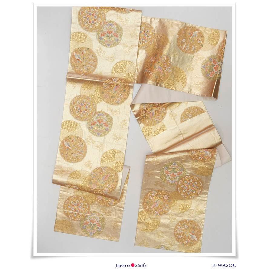 袋帯 リサイクル」フォーマル着物 金箔 袋帯 鳳凰華文 西陣袋帯 古着