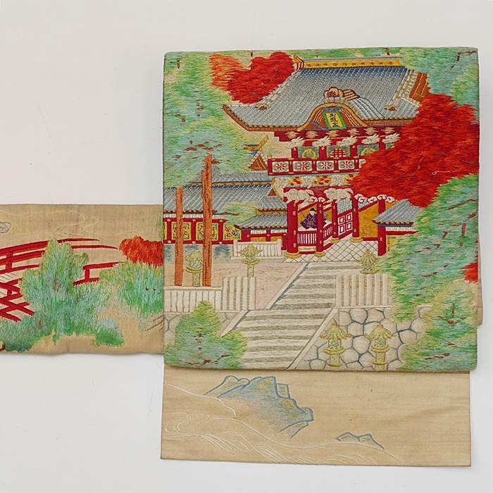 名古屋帯 刺繍帯」昭和アンティーク 名古屋帯 手縫い日本刺繍の名古屋