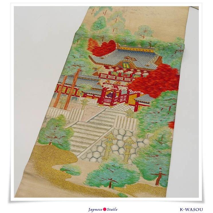 昭和初期アンティーク名古屋帯 名古屋帯 刺繍帯」昭和アンティーク 名古屋帯 手縫い日本刺繍の名古屋