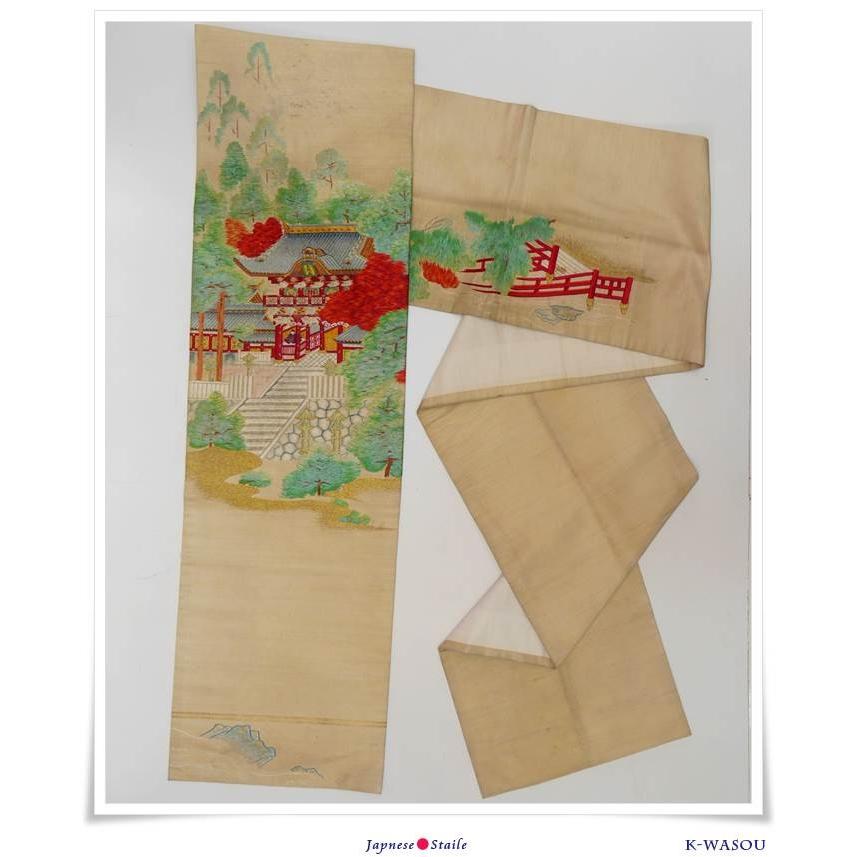 名古屋帯 刺繍帯」昭和アンティーク 名古屋帯 手縫い日本刺繍の名古屋
