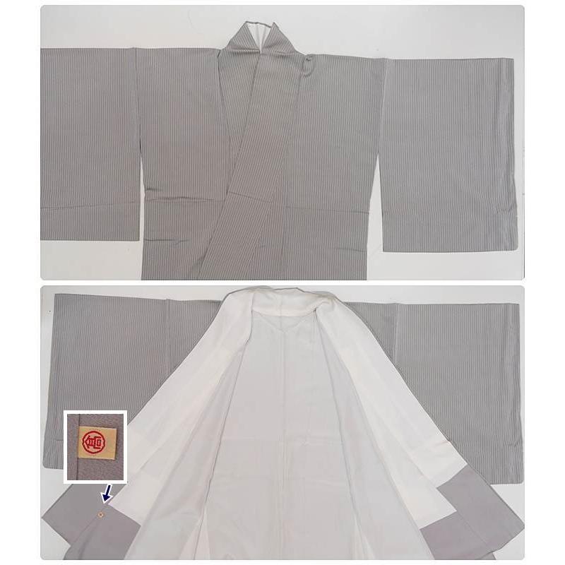 お召し袷 西陣」リサイクル縞お召し着物 縞柄 身丈162cm Mサイズ 裄