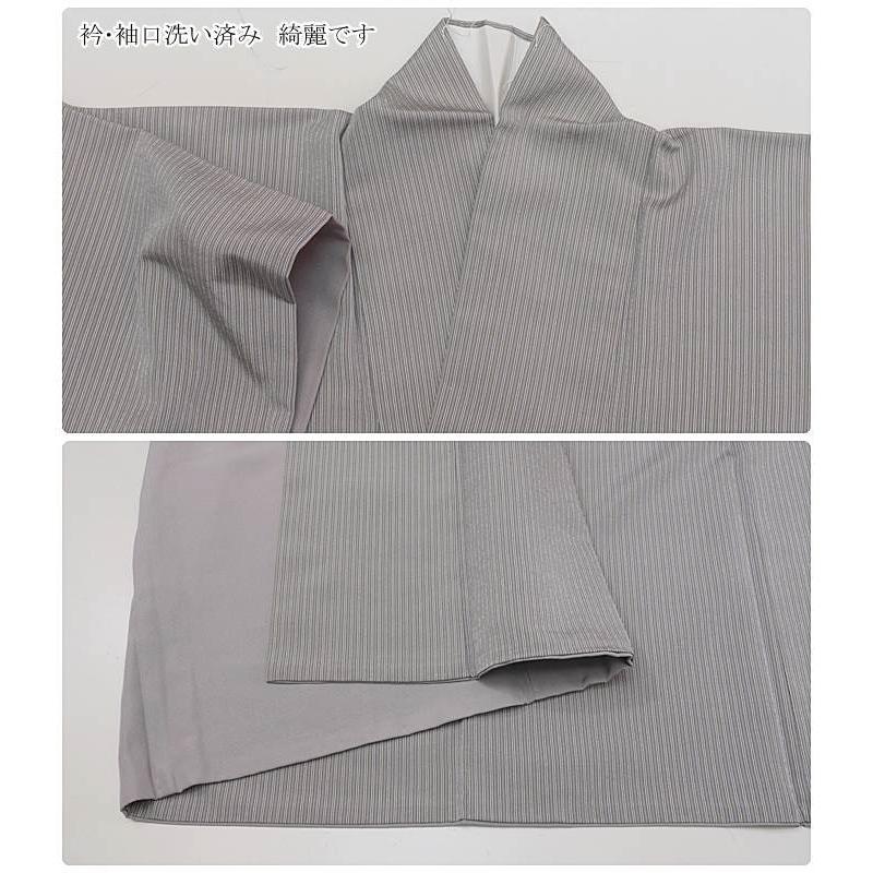 八代仁のお召縞袷着物 お召し袷 西陣」リサイクル縞お召し着物 縞柄 身丈162cm Mサイズ 裄