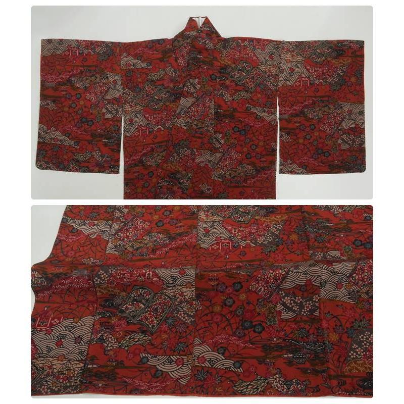 小紋 リサイクル 染め小紋袷 更紗小紋 身丈155cm Mサイズ 裄64cm 更紗