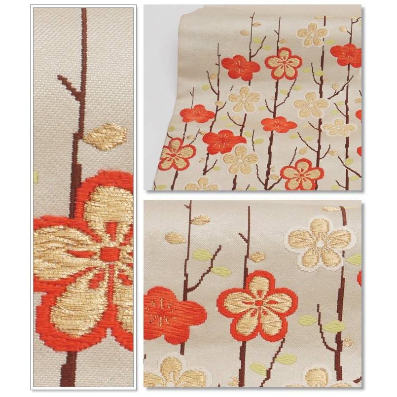 美品‼️染め名古屋帯／紅梅白梅 リサイクル 名古屋帯 絹 織物 白銀 立梅紅白梅 a2m5「中古」中古名古屋