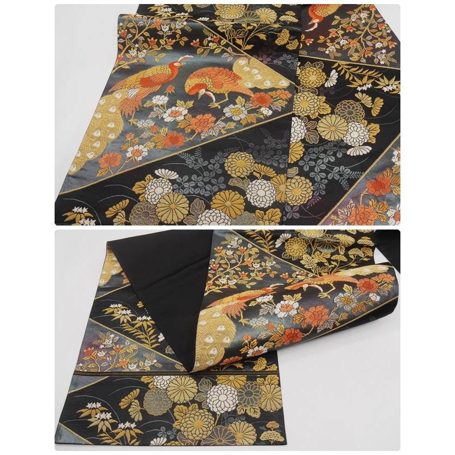 新古品 袋帯 古典柄 二重太鼓 中古袋帯 花鳥 黒紺地 a2m1m5 新古品 袋帯 古典柄 二重太鼓 中古袋帯 花鳥 黒紺地 a2m1m5