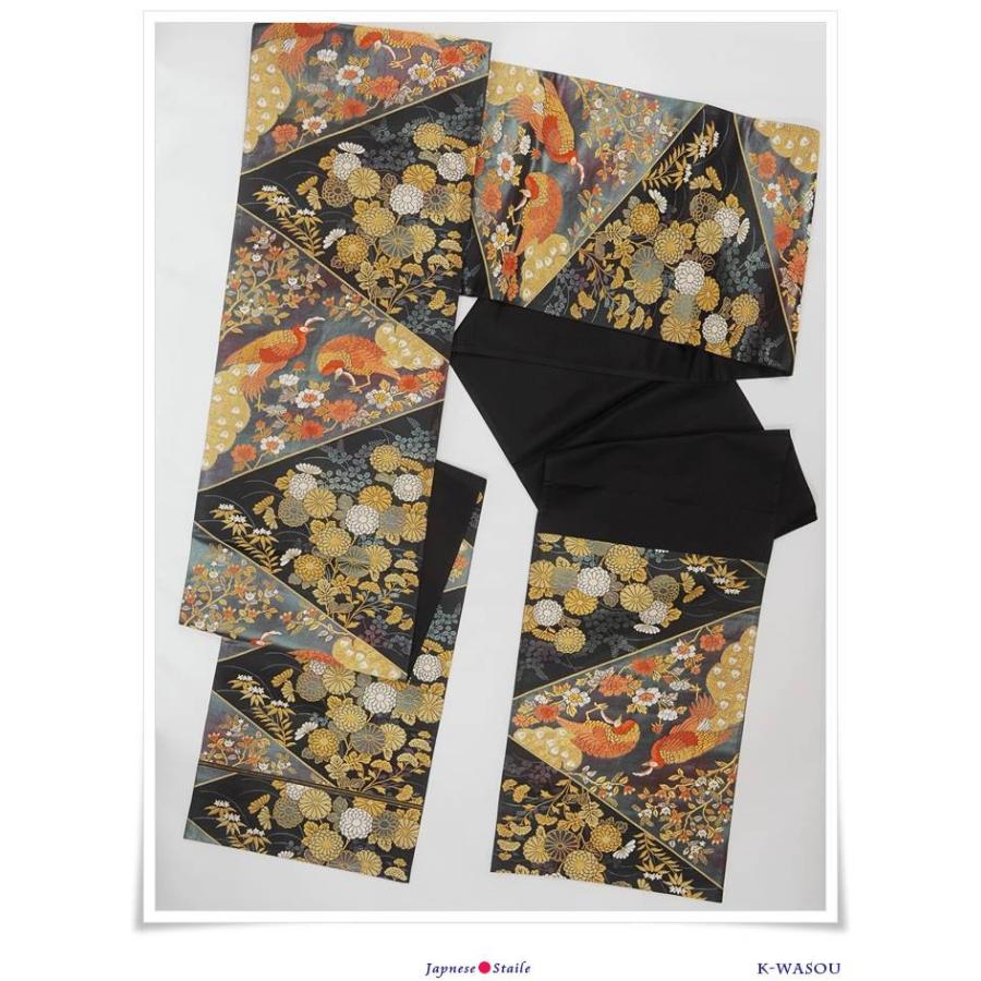 新古品 袋帯 古典柄 二重太鼓 中古袋帯 花鳥 黒紺地 a2m1m5 新古品 袋帯 古典柄 二重太鼓 中古袋帯 花鳥 黒紺地 a2m1m5