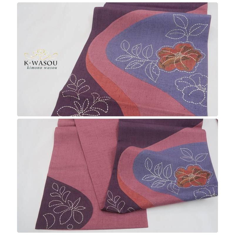 リサイクル袋帯 刺子刺繍 パッチワーク 中古帯 きもの帯 MLサイズ  