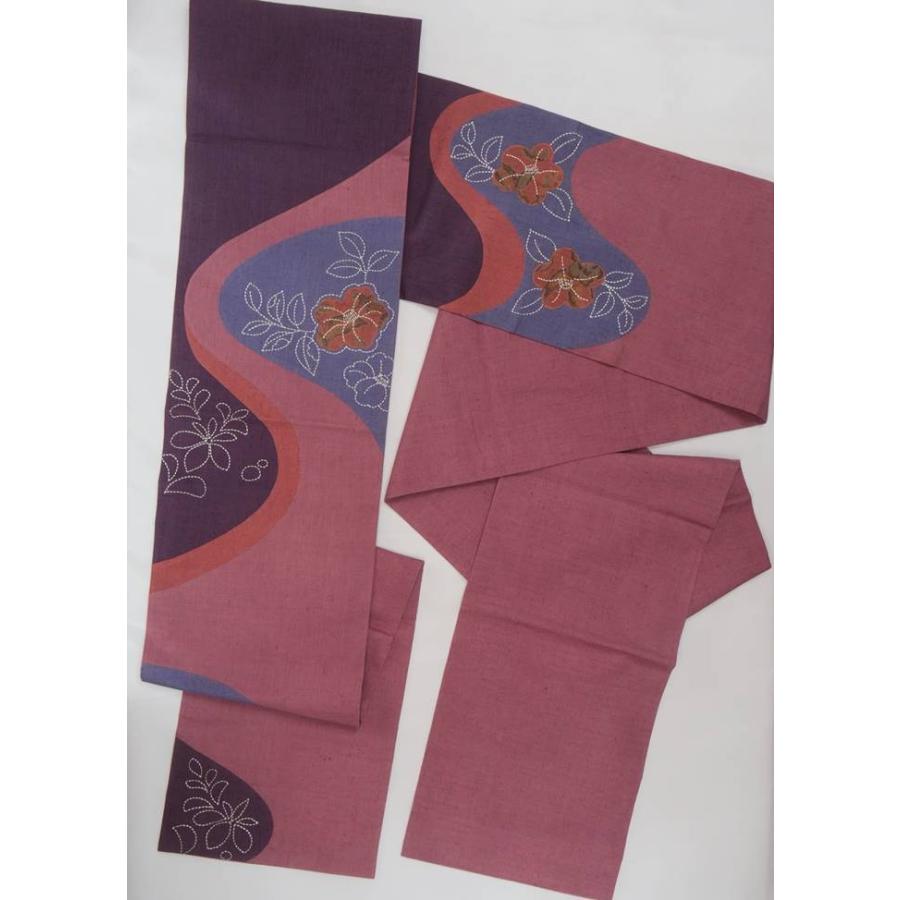 リサイクル袋帯 刺子刺繍 パッチワーク 中古帯 きもの帯 MLサイズ  