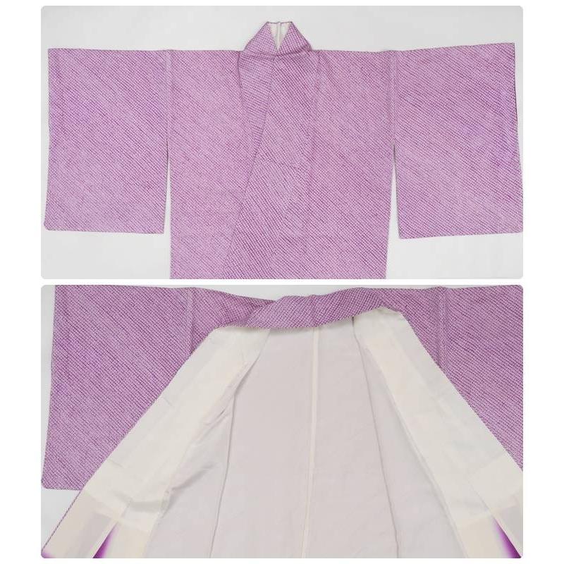 超微細 総絞り 紫 正絹小紋着物 中古】 絞り小紋 小紋 小紋着物 レディース 正絹 紫 身丈156cm