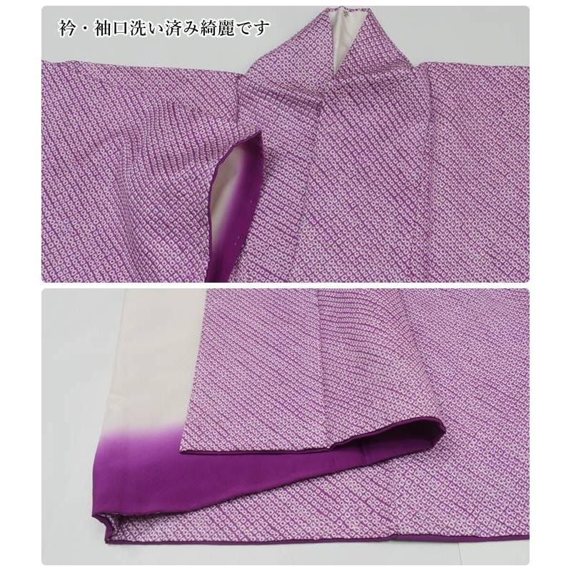 超微細 総絞り 紫 正絹小紋着物 絞り小紋 リサイクル着物 無地着物 身丈155cm Mサイズ 紫色 裄