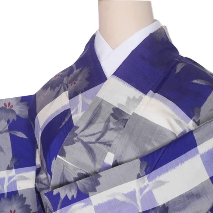 夏 紬着物 単衣 着物 絣 紬 絹 昭和レトロ 銘仙 中古着物 身丈145cm S 