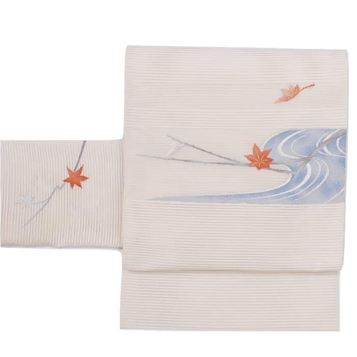 絽名古屋帯 夏物 絽綴れ帯 白地 逸品 絹 中古着物 盛夏きもの 単